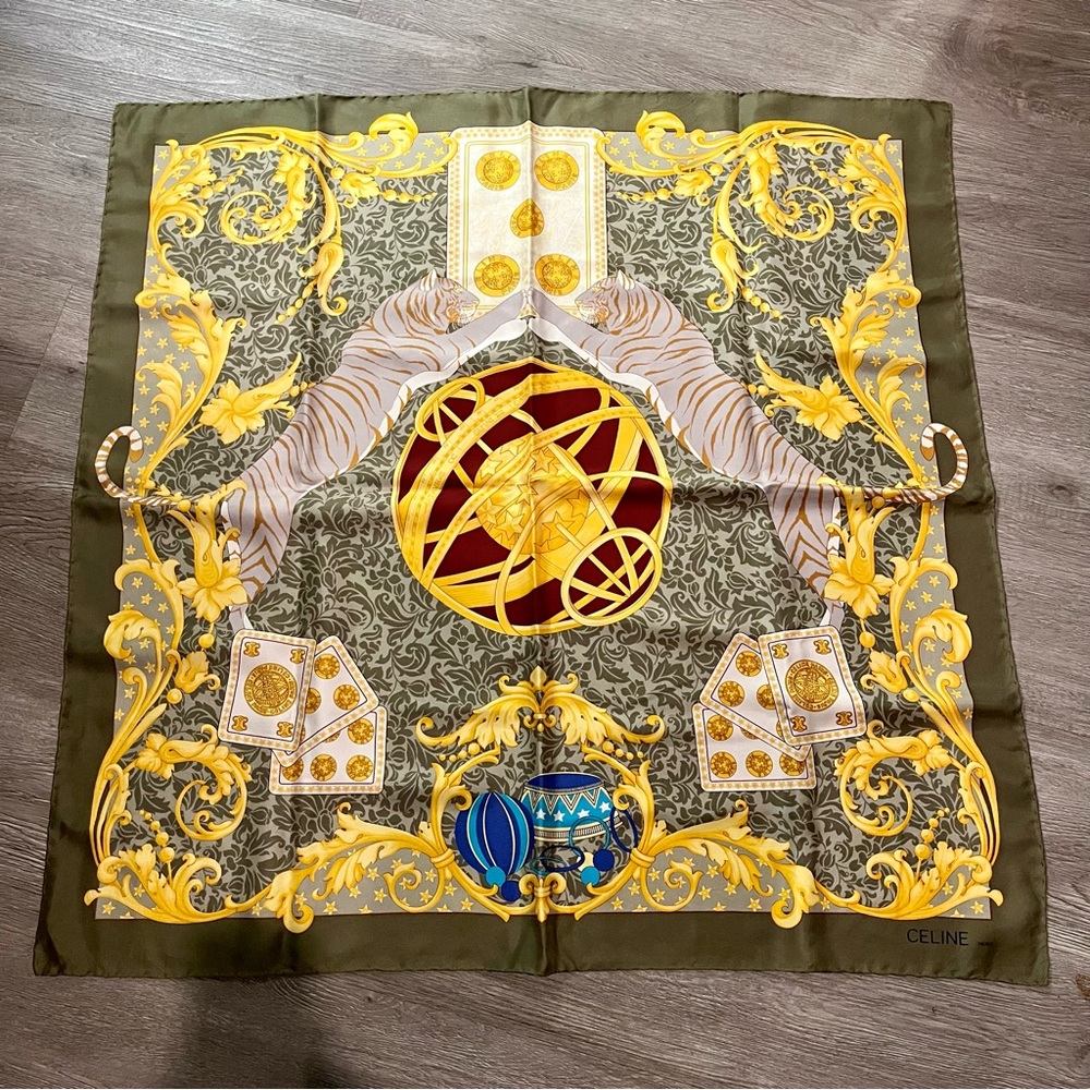 Celine Silk Scarf with Yellow and Green Design